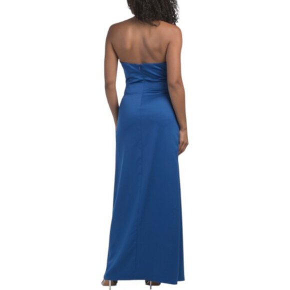 JEWEL BY BADGLEY MISCHKA High Neck Satin Gown With Faux Pearl Detail - Picture 2 of 2